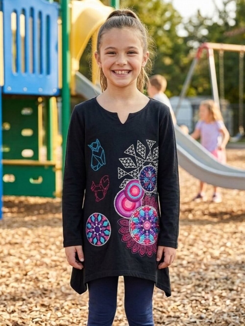Desigual Kids Colorful Long Sleeve Tunic Top